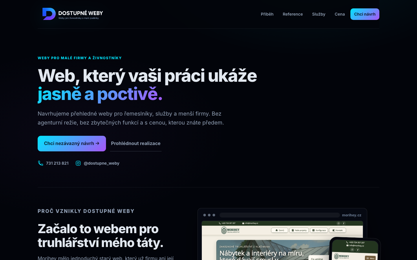 Desktop náhled nového webu Dostupné Weby