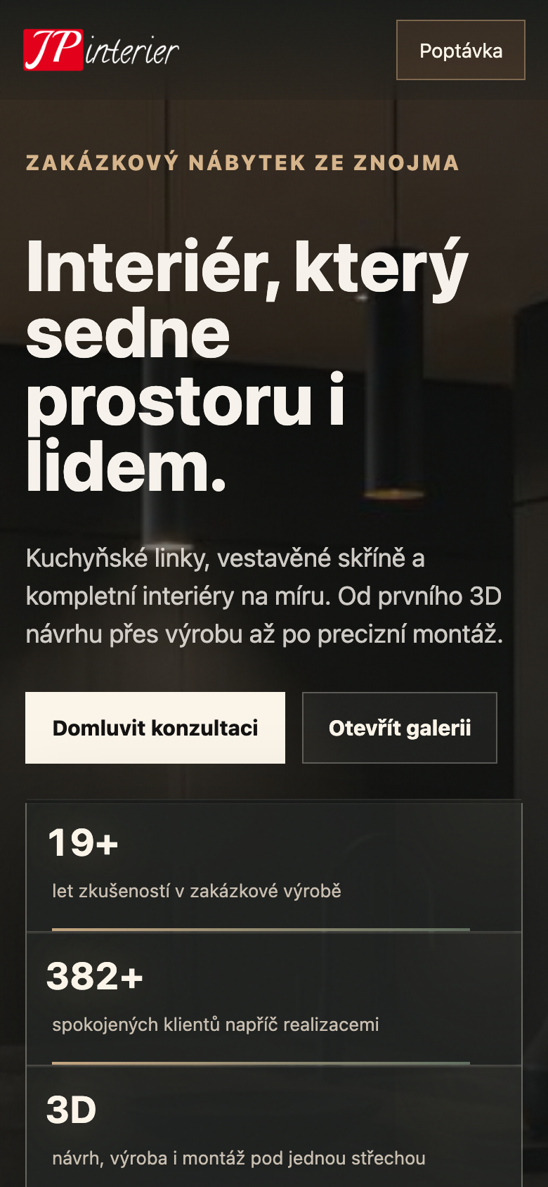 Mobilní náhled webu JP Interiér