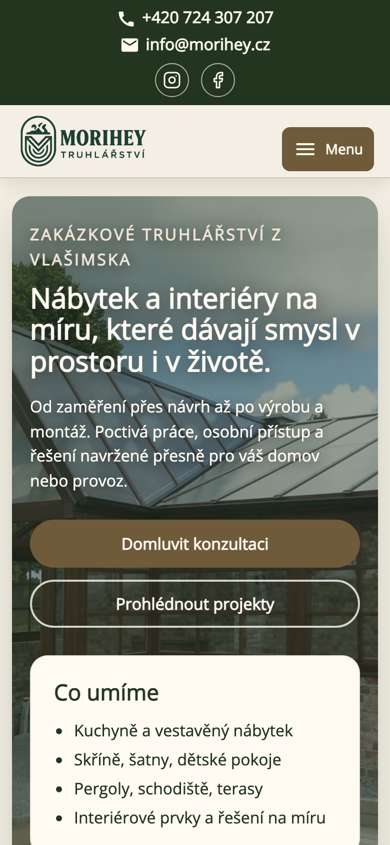 Mobilní náhled webu Morihey